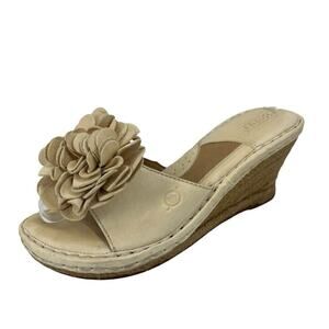 Vintage Y2K Born Wedge Espadrille Sandals Leather Flower Petal Cream 8